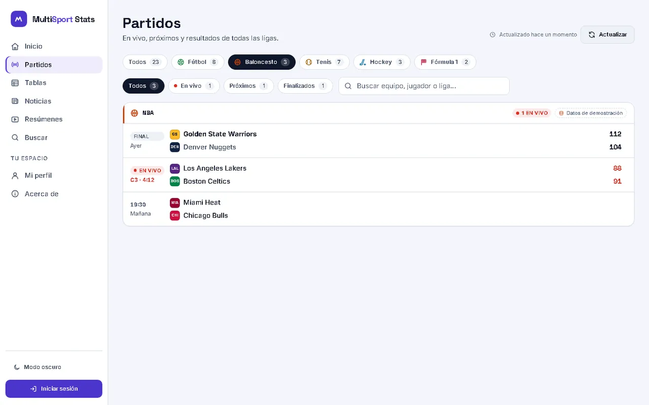 Partidos de baloncesto filtrados, en modo claro